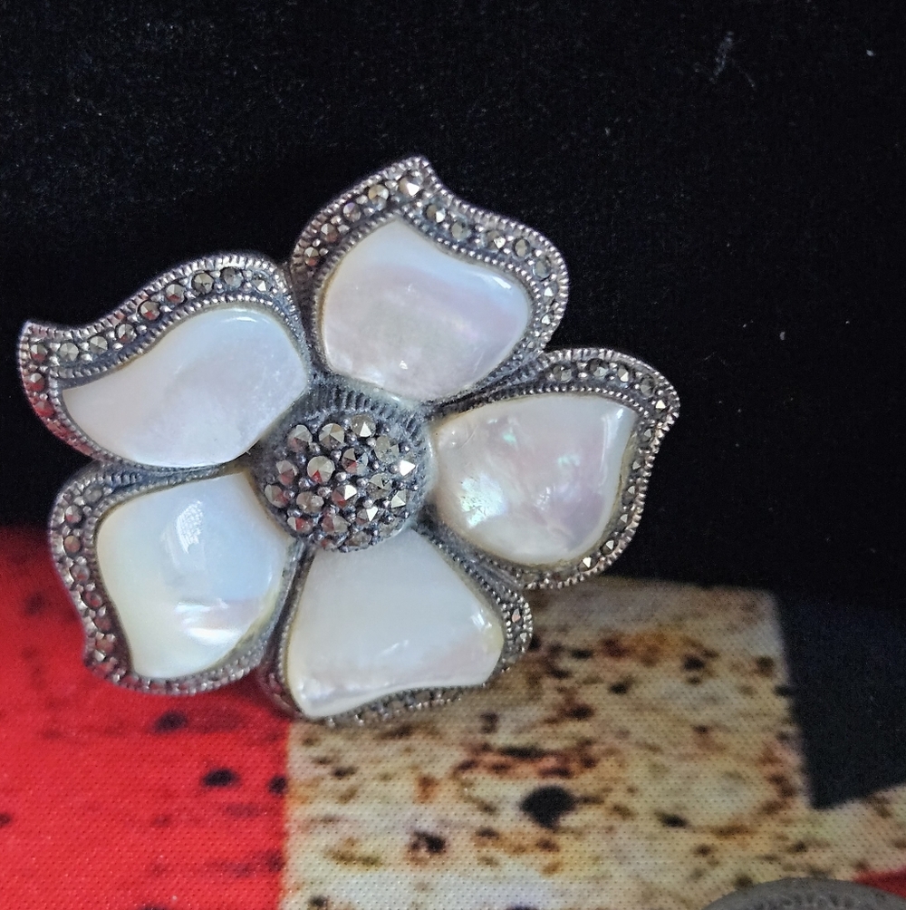 Elegant Silver and Mother Of Pearl Brooch